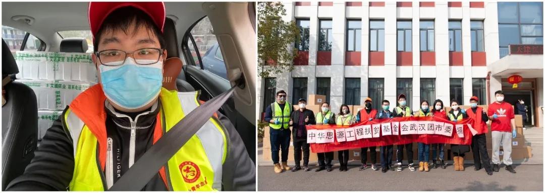 左圖：10輛轎車(chē)后座和后備箱堆滿(mǎn)了菜，出發(fā)送給社區(qū)；右圖：各位志愿者協(xié)助接收消毒防護(hù)物資